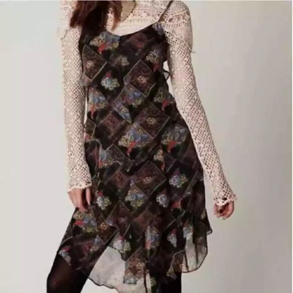 Free People Daisy Chain Plaid Tiered Dress Size 8 - Picture 3 of 8